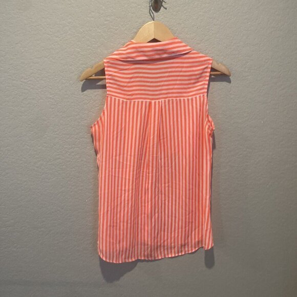 Express Shirt Women S Small Button Up Collared Sleeveless Pockets Orange Striped - Picture 7 of 10